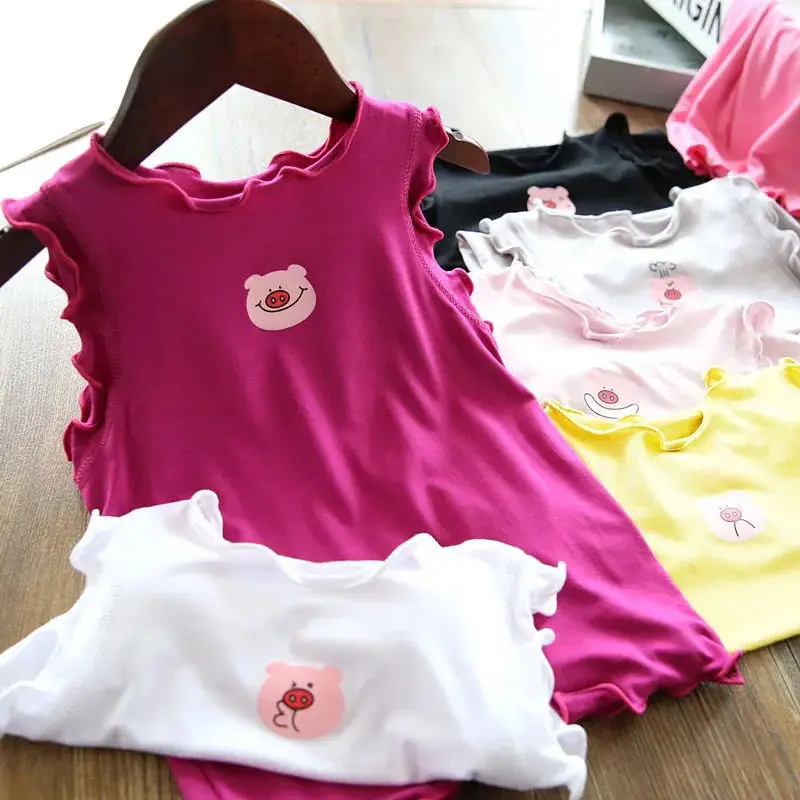 Girls' Tank Top 18M-9Y Children's Summer Dress Strap with Mushroom Edge Bottom Shirt Baby Thin Modal T-shirt Sleeveless Top