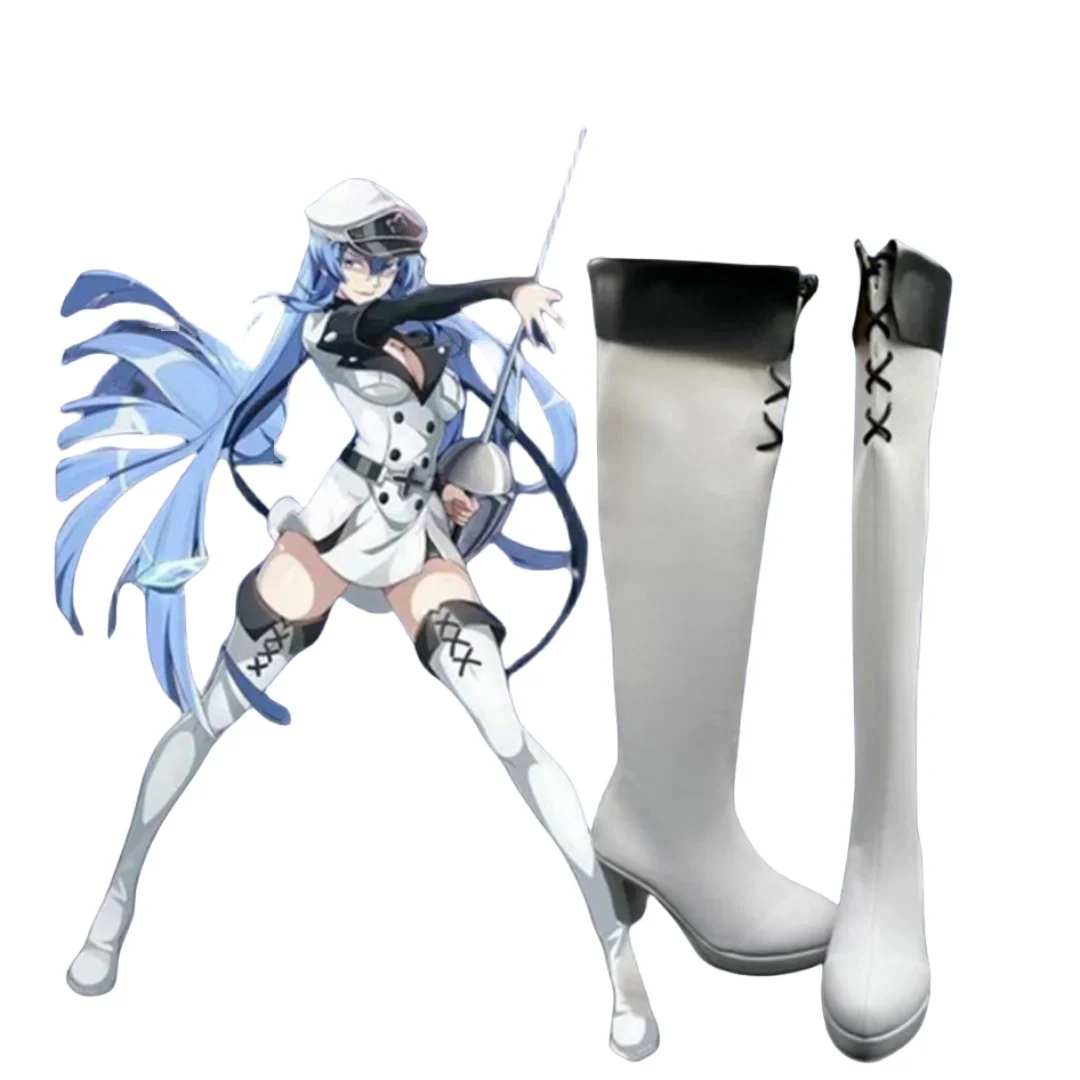 Esdese Esdeath zapatos de Cosplay Anime Cos Cosplay disfraz Prop zapatos Botas Largas para fiesta de Halloween Con