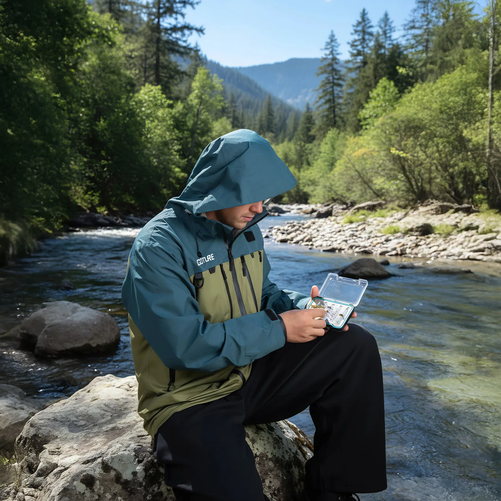 Goture Fishing Jacket with Waterproof Bag for Mobile Phone Four-layer Fabric Waterproof Breathable Fly Fishing Clothing Apparel