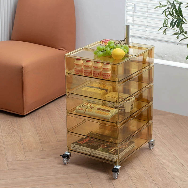 

Mobile Storage Rack Trolley Snack Cabinet Acrylic Bedroom Living Room Bedside Rotary Organizer Stylish And Functional