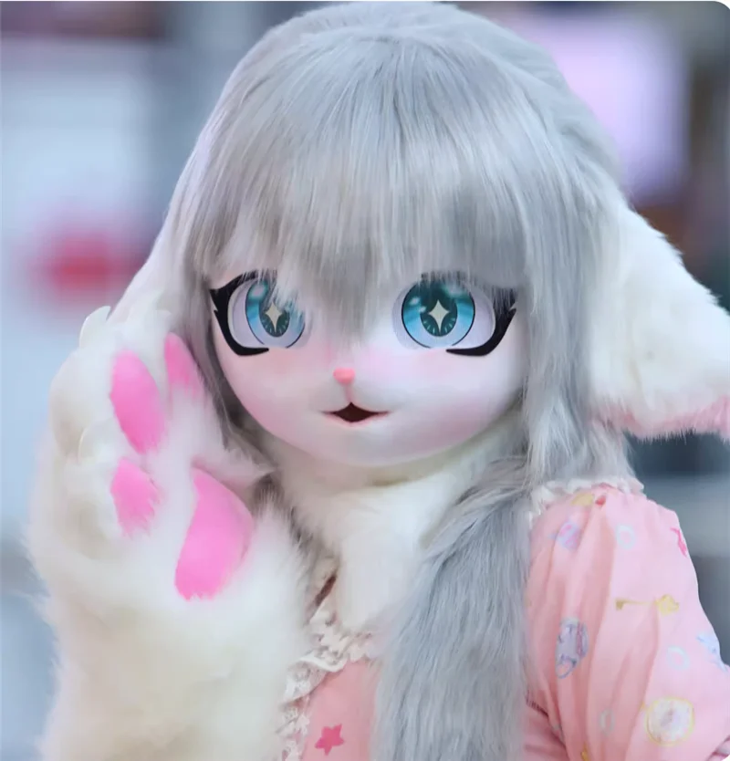 Cosplay Furry Fursuit Kigurumi Headset Costume Rabbit Doll Animal Head Beast Mask Costume Props for Halloween