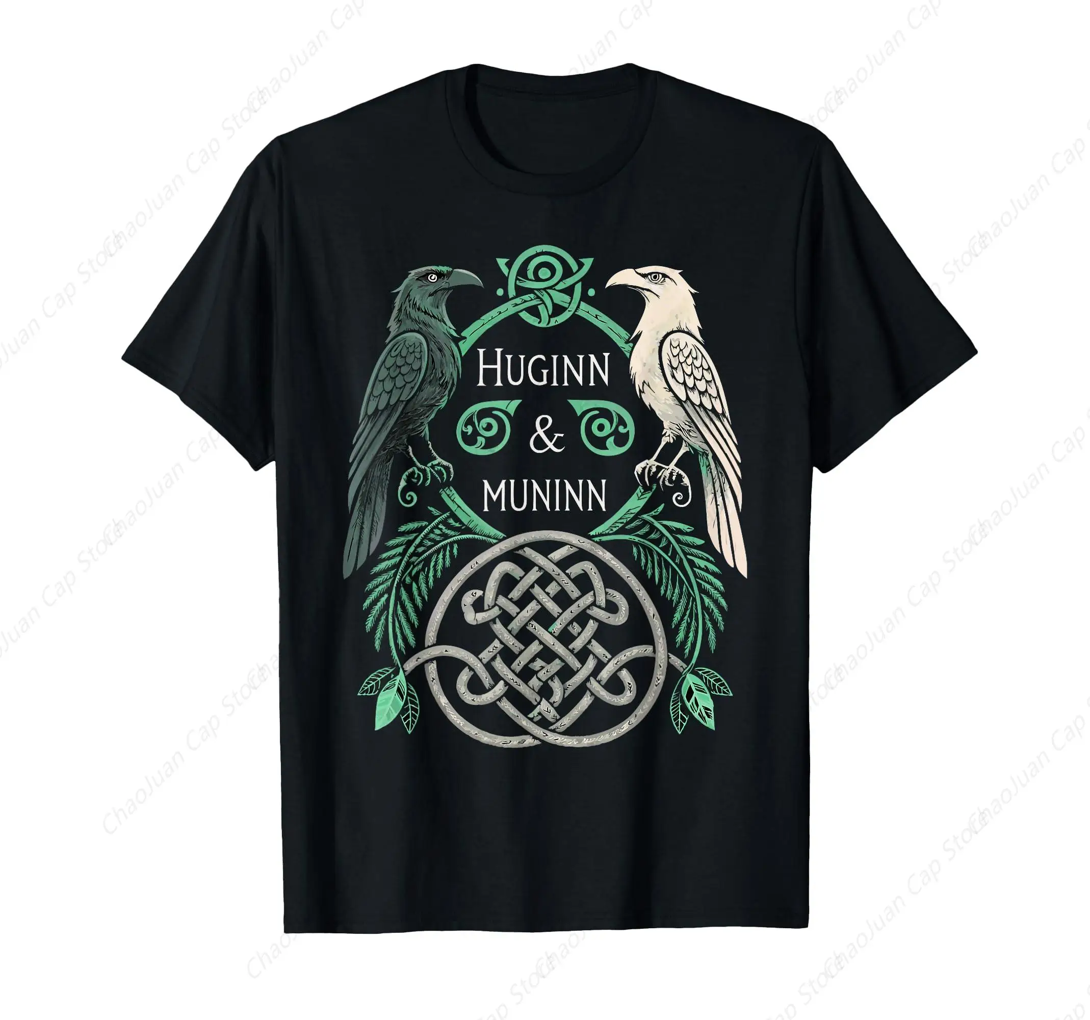 Odin Ravens Huginn & Muninn Vegvisir Norse Vikings Myth T-Shirt Short Sleeve Tees Big Size Clothing