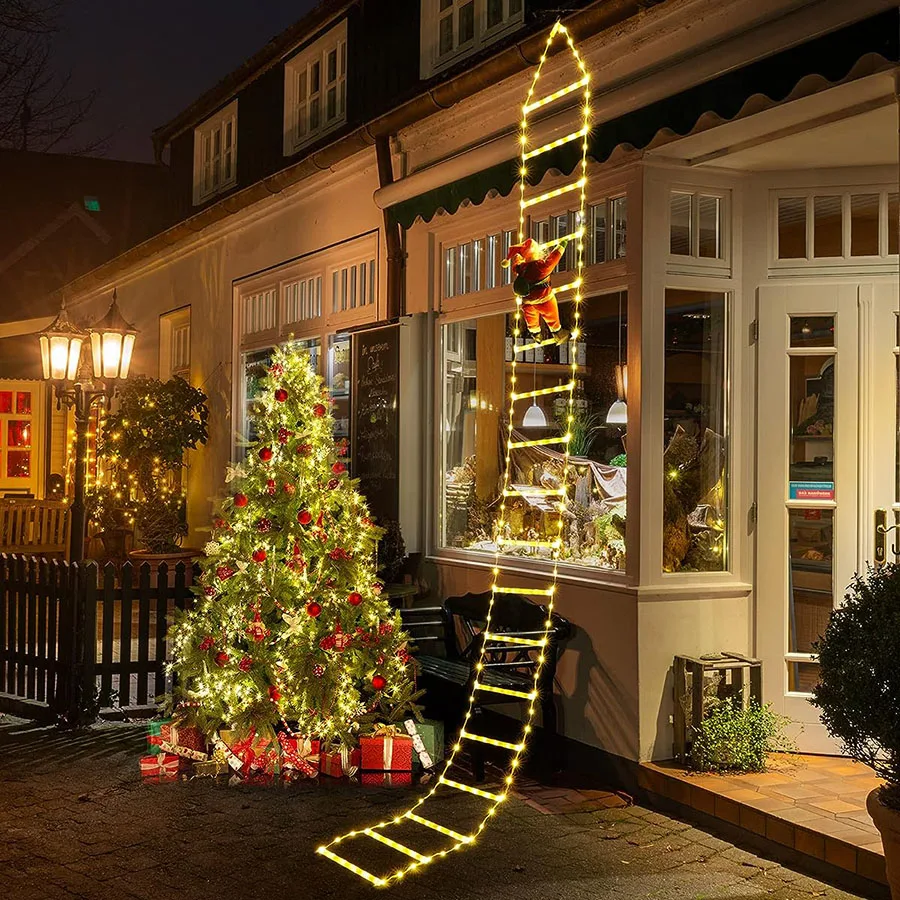 

10ft LED Ladder Shape Christmas Garland Light Outdoor Ladder String Light Climbing Santa Claus Light For House Window Wall Decor