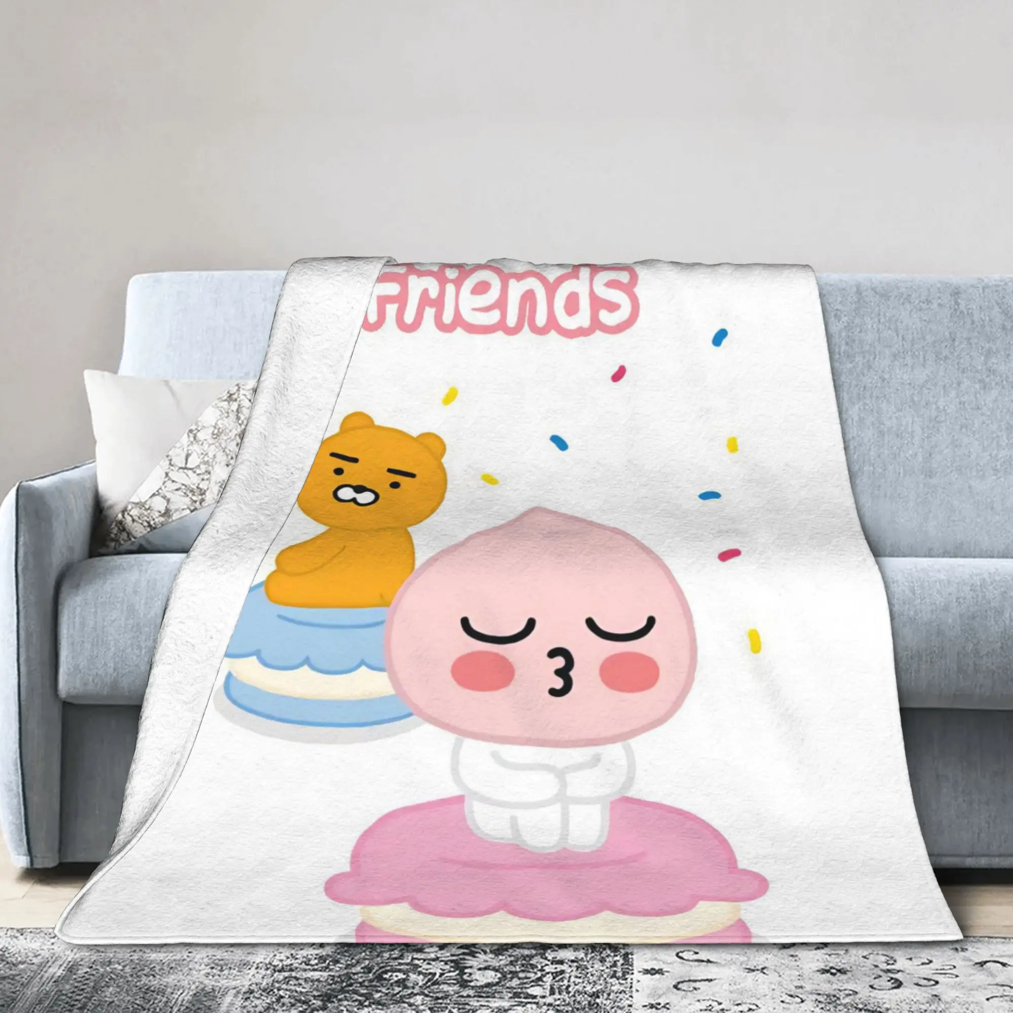 K-Kakaos F-Friends Choonsik Peach Blankets Flannel Portable Lightweight Thin Throw Blanket for Bedding Office Plush Thin Quilt