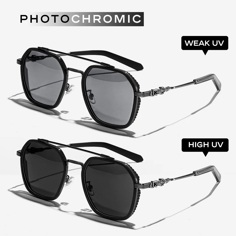 CAPONI Photochromic Sunglasses For Men Brand Design Retro Style Shadow UV Ray Cut Driving Outdoor Polarized Sun Glasses BS9026