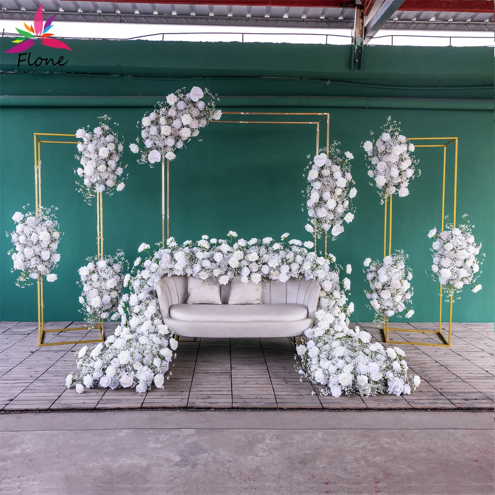 

8.4ft Artificial White Rose Green Baby Breath Silk Sofa Flower Arrangement for Wedding Decoration Mariage Floral Arrangements