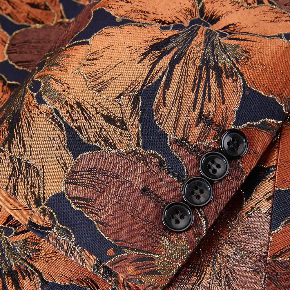 KIDWHXR رجل البدلة الزي زهرة مطبوعة المرقعة السترة الذكور مستقيم الساق بانت الرجال موضة سليم المرحلة عادية قطعتين مجموعات