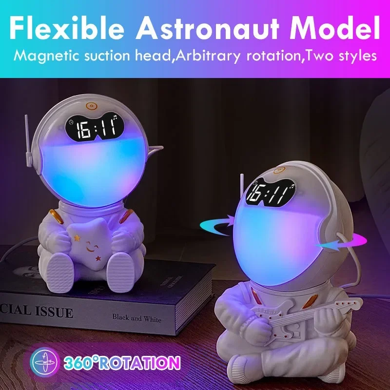 Multi-functional 3-IN-1 Astronaut Mood Night Light with Bluetooth Speaker White Noise & Wake Up Alarm Clock for Home Room Decor