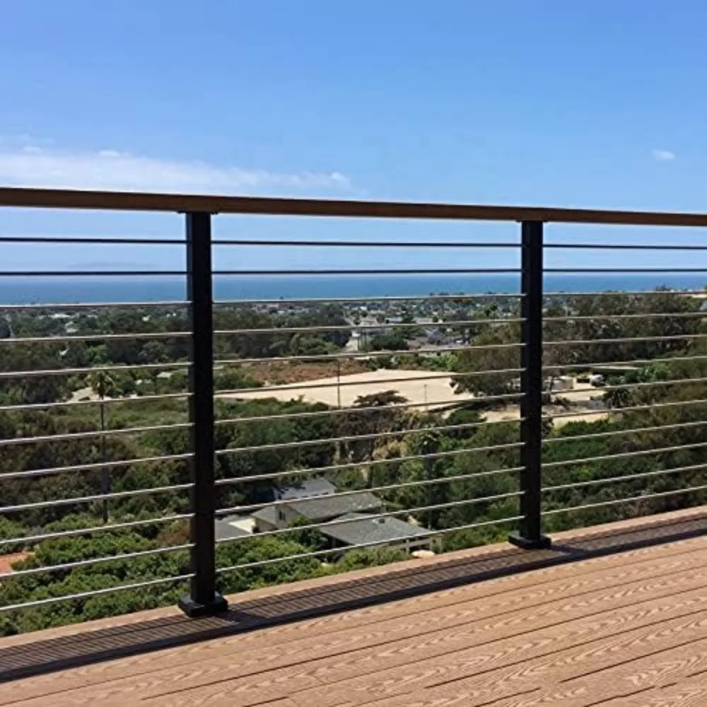 Steel Square Fence Post for Deck Cable Railing System (36" Level-drilled-4 Pack, Black)