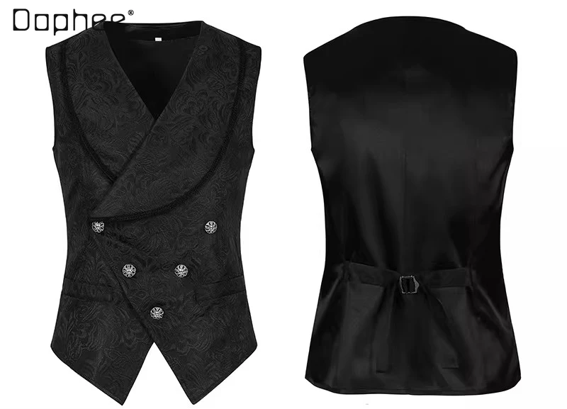 

2025 Spring and Autumn New Medieval Retro Style Men's Gentleman's Coat Punk Versatile Casual Black Red Jacquard Vest