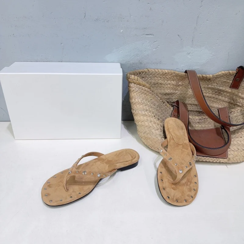 2026 model with riveted studs, crystal embellishments, kitten heels, and flat soles. Perfect for summer wear, casual outings,