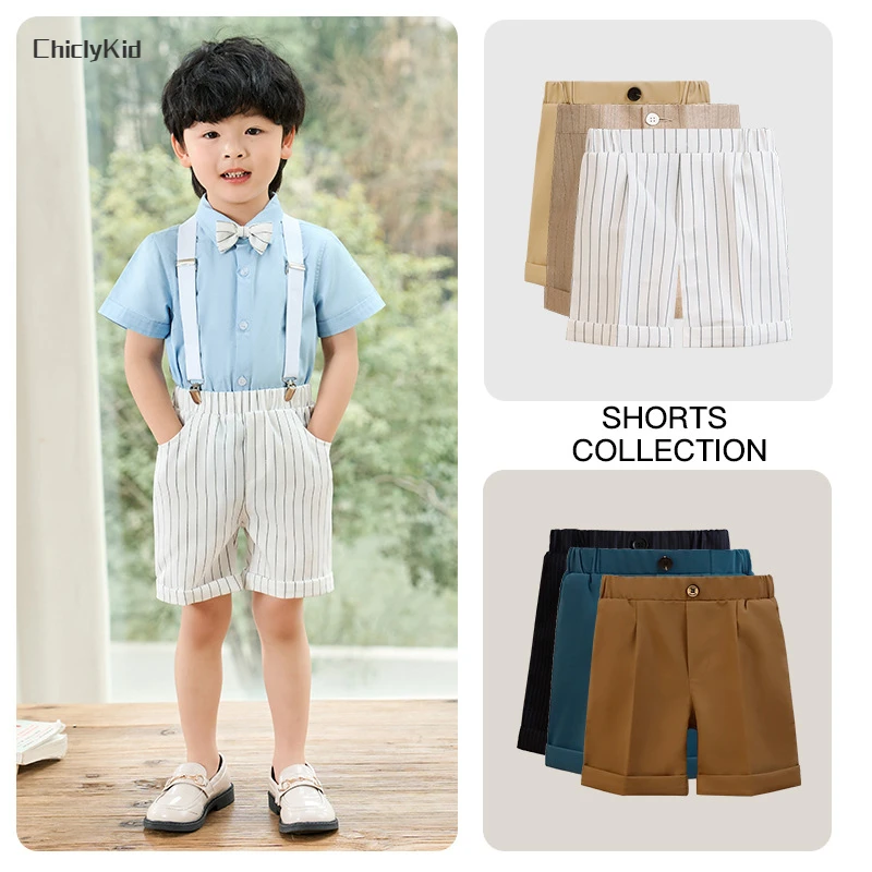 

Kids Solid Color Suit Shorts British Formal Wedding Casual Shorts for Boys Plaid Half Pants Toddler Striped Summer Clothes