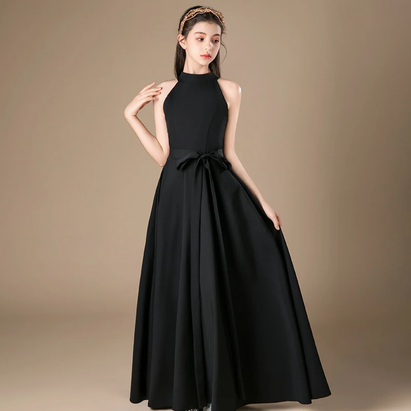 Girls Black Stand Collar Long Teenagers Can Go to Girls Pageant Birthday Concert Dress Up Prom Evening Dress/Customizable