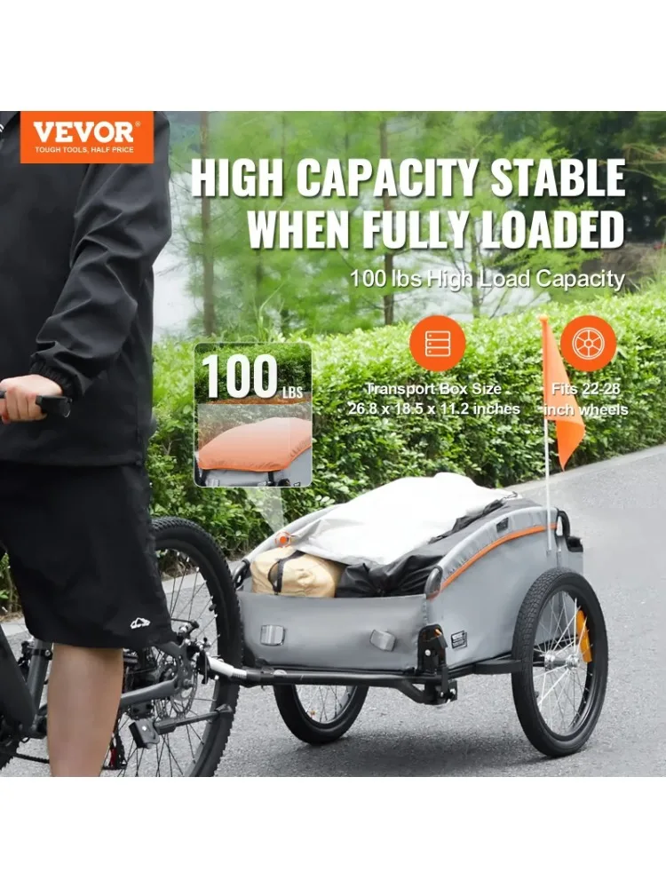 VEVOR Bike Cargo Trailer, 100 lbs Load Capacity, Heavy-Duty Bicycle Wagon Cart, Foldable Compact Storage with Universal Hitch,