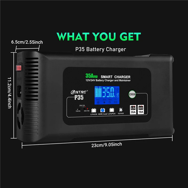 ABKI-HTRC 35A 12 فولت 24 فولت شاحن بطارية السيارة للسيارات موتو شاحنة دراجة نارية AGM الرصاص الحمضية PB هلام شاشة الكريستال السائل الشحن الذكي