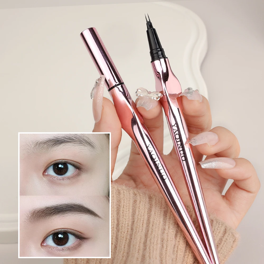 Lápiz de cejas de larga duración, delineador de ojos de pestañas inferior líquido, resistente al agua, a prueba de sudor, potenciadores de cejas, tatuaje, maquillaje coreano, 2 tenedores