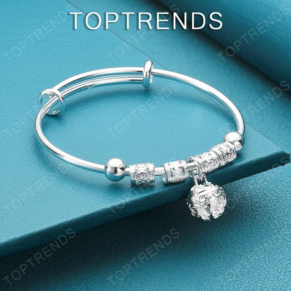 Popular 925 Sterling Silver Bell Push-Pull Bangle For Women Charm Wedding Party Fashion Birthday Gift Jewelry Accessories