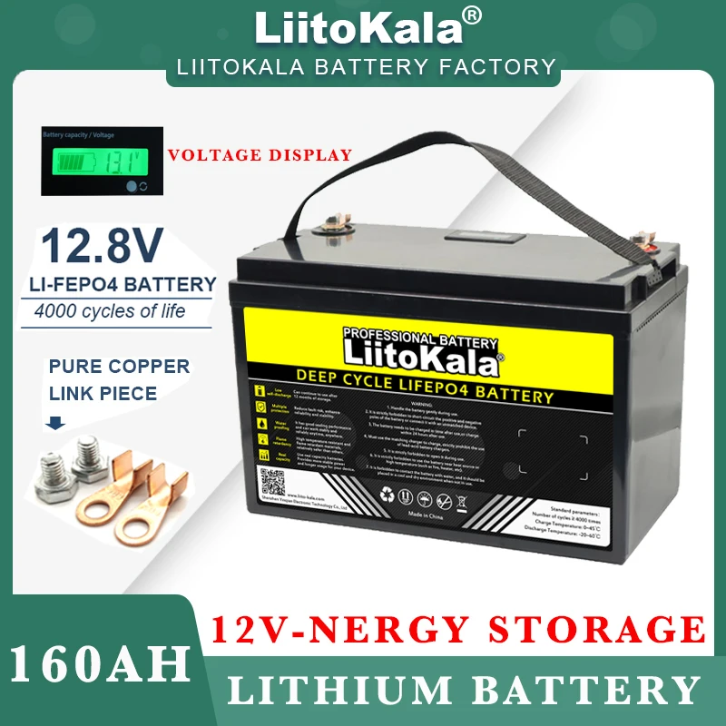 LiitoKala 12.8V 160AH LiFePO4 Battery 12v Lithium Iron Phosphate Cycles inverter Car lighter Batteries 14.6V Charger Tax Free