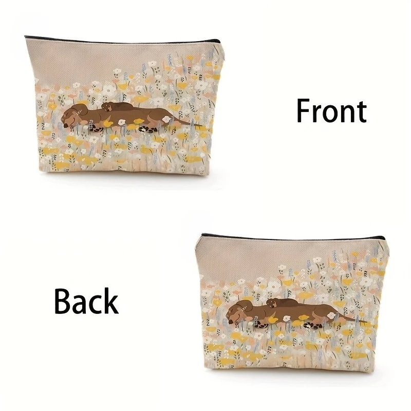 Makeup Pouch Featuring A Garden Theme and A Sleeping Sausage Dog Durable Materials Lightweight and Foldable Travel Storage Bag