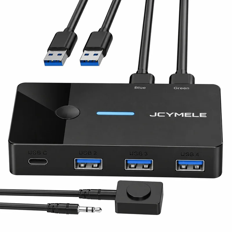 JCYMELE USB 3.0 KVM Switch 2 In 4 Out For Computer Laptop Host Sharing, USB To Type-C Device Switcher For Mouse Keyboar