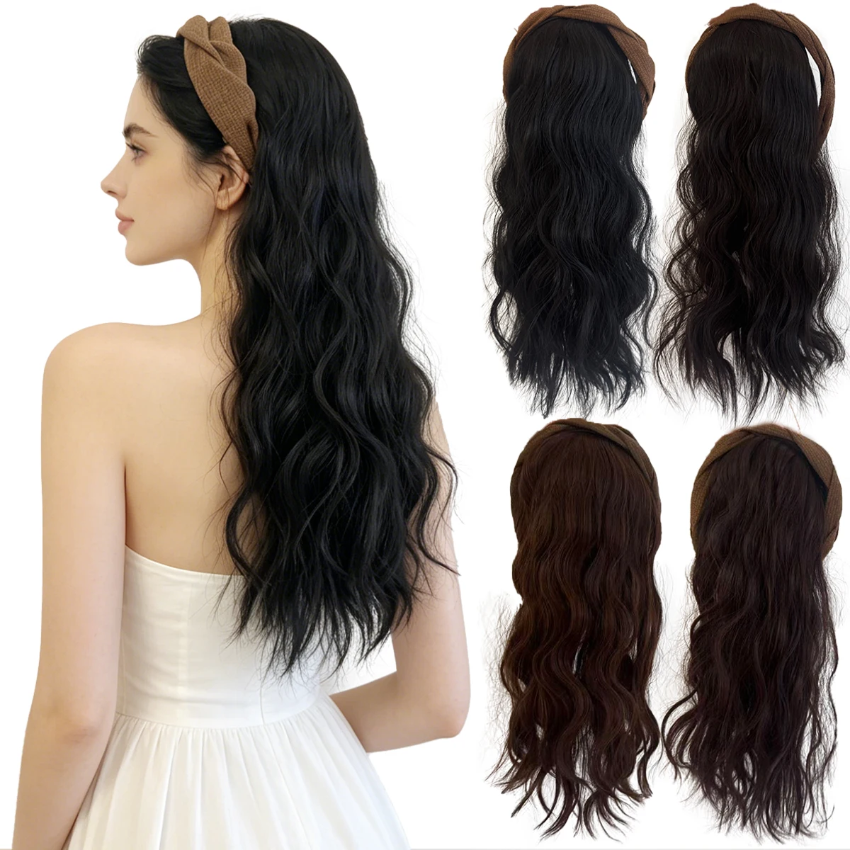 topper Synthetic hair band curly head replacement block wig women's heat-resistant hair band hair extension wig