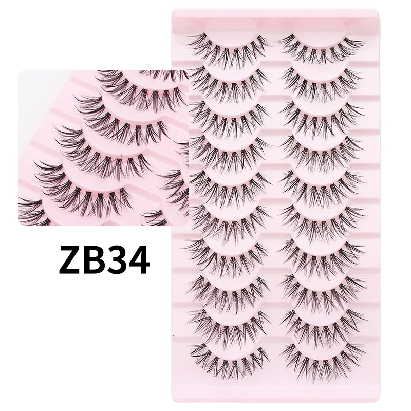 Extension de Cils 3D en Vison Naturel, Maquillage Fait à la Main, Moelleux, Demi-Cils Doux, 10 Paires