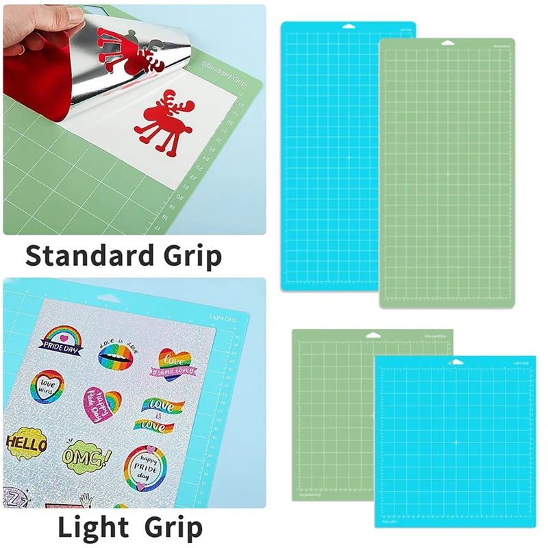 Cutting Mats 4 Pack Cutting Mats 12X12 & 12X24, Cutting Mats For Vinyl (Standard Grip, Light Grip)