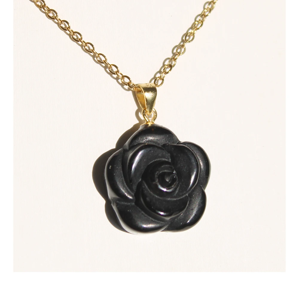 Unit One Piece Gold Plated 925 Silver With Multi Natural Gemstone Crystal Rose Flower Carving Necklace Pendant For Gift