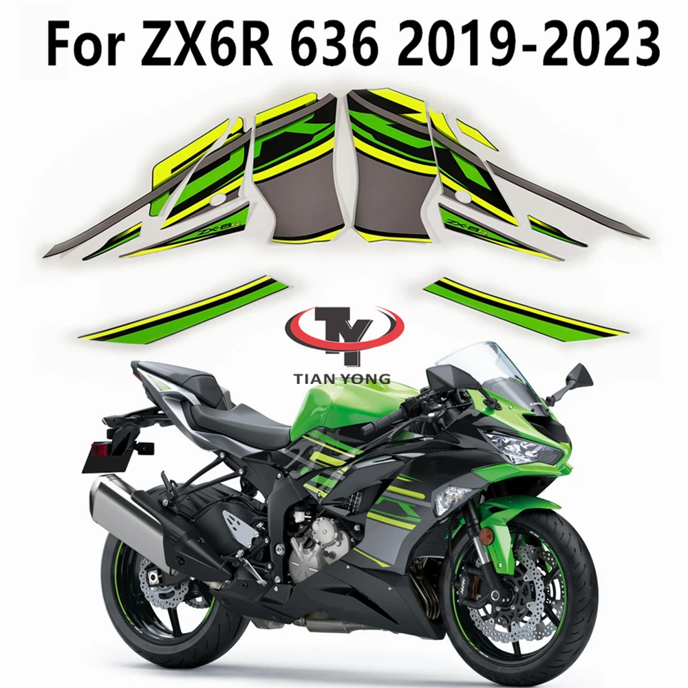 Silkscreen Applique For ZX6R ZX 6R 636 2019-2020-2021-2022-2023 Decal Sticker Full Fairing Kit Green Yellow Gray Striped Prints