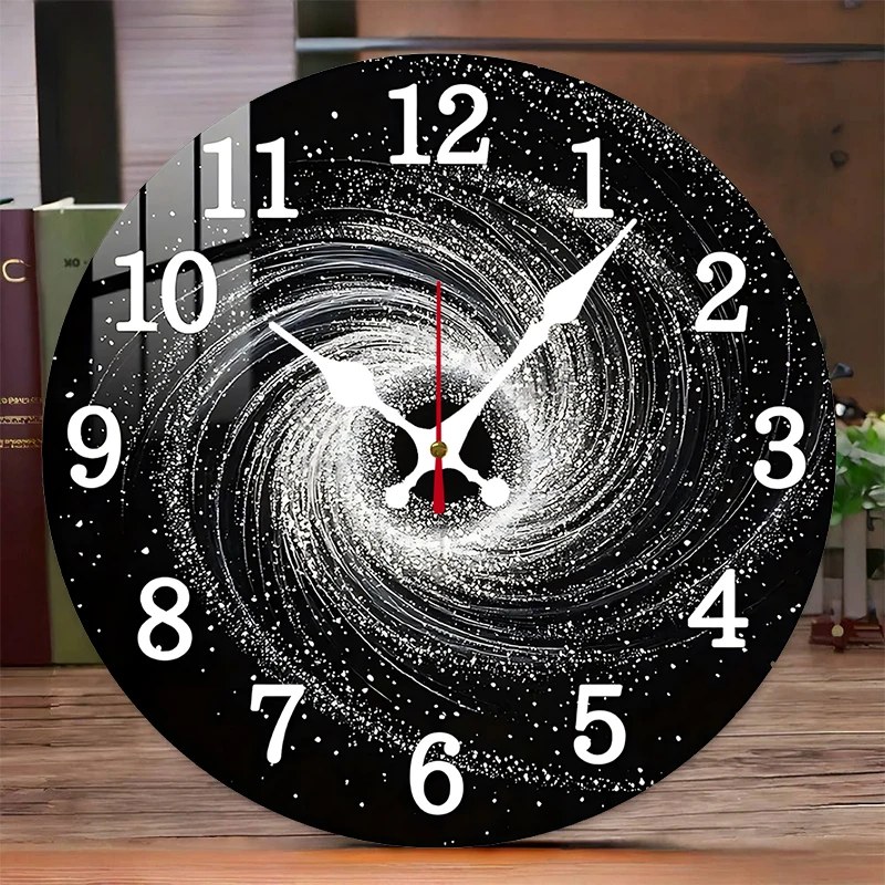 Galaxy Design Wooden Round Silent Hanging Wall Clock, Suitable For Living Room, Office, Study Room, Bedroom, Home Decoration