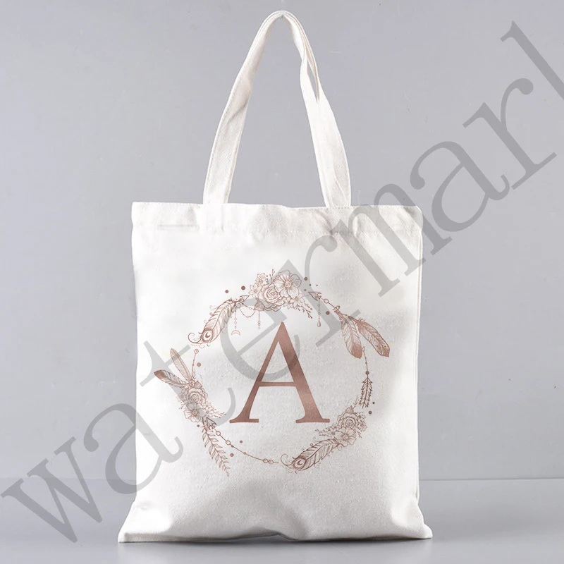 Large Capacity Student Toiletries Organizers Casual Tote Letter Bags Gift Flowers Alphabet A-Z Women Shopping Tote Bags Canvas