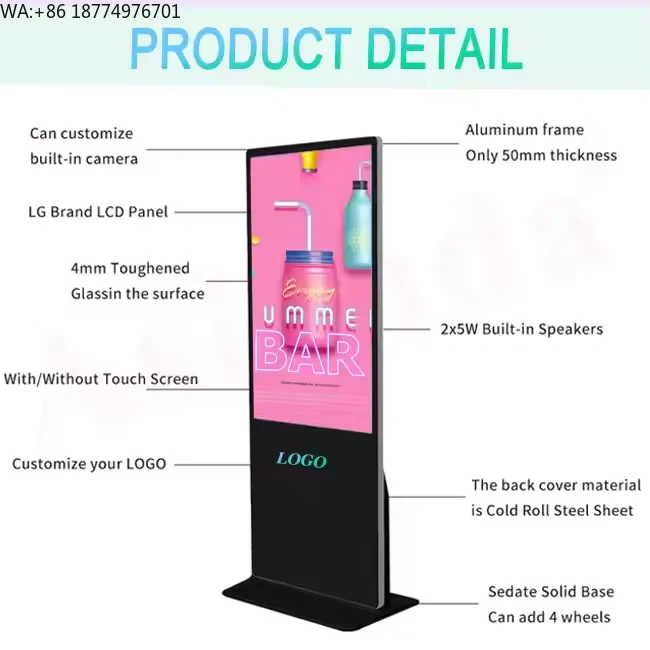 50 Inch Android Indoor/Outdoor Interactive LCD Advertising Player Digital Signage Animation Graphics for Malls Subways SDK