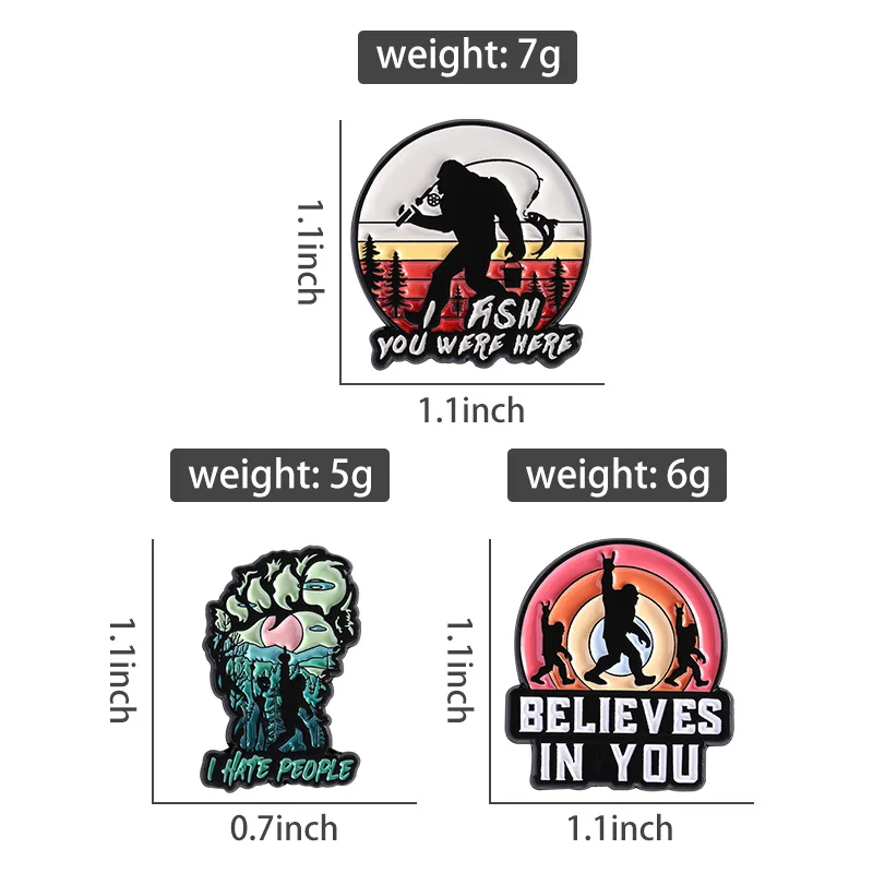 Big Foot Enamel Pins I Fish You Were Here Brooch Cartoon Animal Punk Goth Badge Backpack Lapel Pin Accessories Gift for Friends