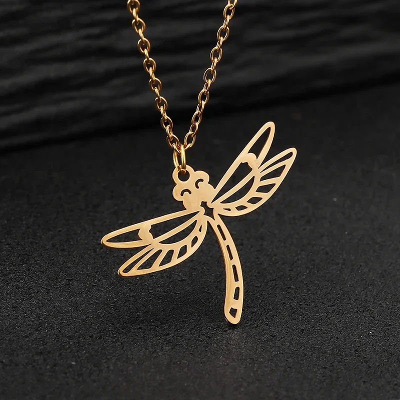 

AETEEY Stainless Steel Polished Dragonfly Pendant Hollow Out Mirror Finish Charm Necklace Jewelry Accessory
