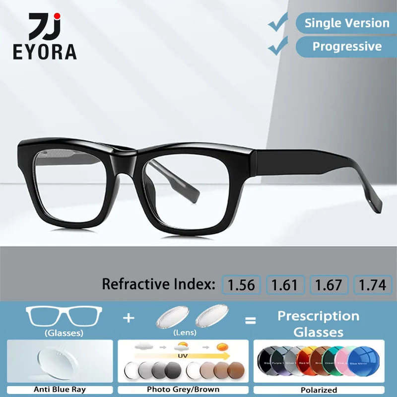 

EYORA Currents Square Skinny Face Reading Glasses Myopia and Hyperopia Anti Blue Light Progressive Photochromic Eyewear Lenses