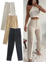 HH, pantalones pitillo elegantes a la moda para mujer, pantalones Vintage de Color sólido para mujer, pantalones ajustados de cintura alta con cremallera, pantalones de oficina para mujer
