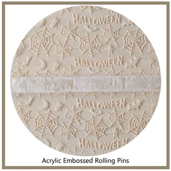 Non-stick Acrylic Baking Rolling Pin with Holloween Spidernet Bat Design, Fondant Decoration, Cookies, Clay and Art Projects