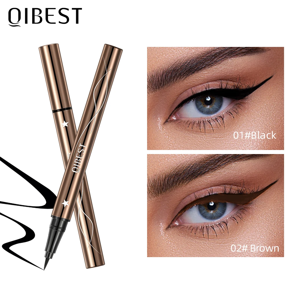 QIBEST Black Liquid Eyeliner Pencil Waterproof Smudge Proof Quick Dry Natural Eyeliner Pen Long-lasting Brown Eye Liner Cosmetic