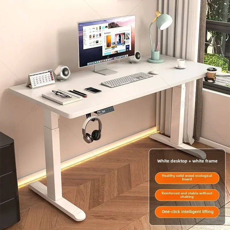 Elektrischer Hubtisch aus massivem Holz, intelligentes Computerspiel, E-Sport, großer weißer Studenten-Studientisch, Hubtisch, Schreibtische, Büro