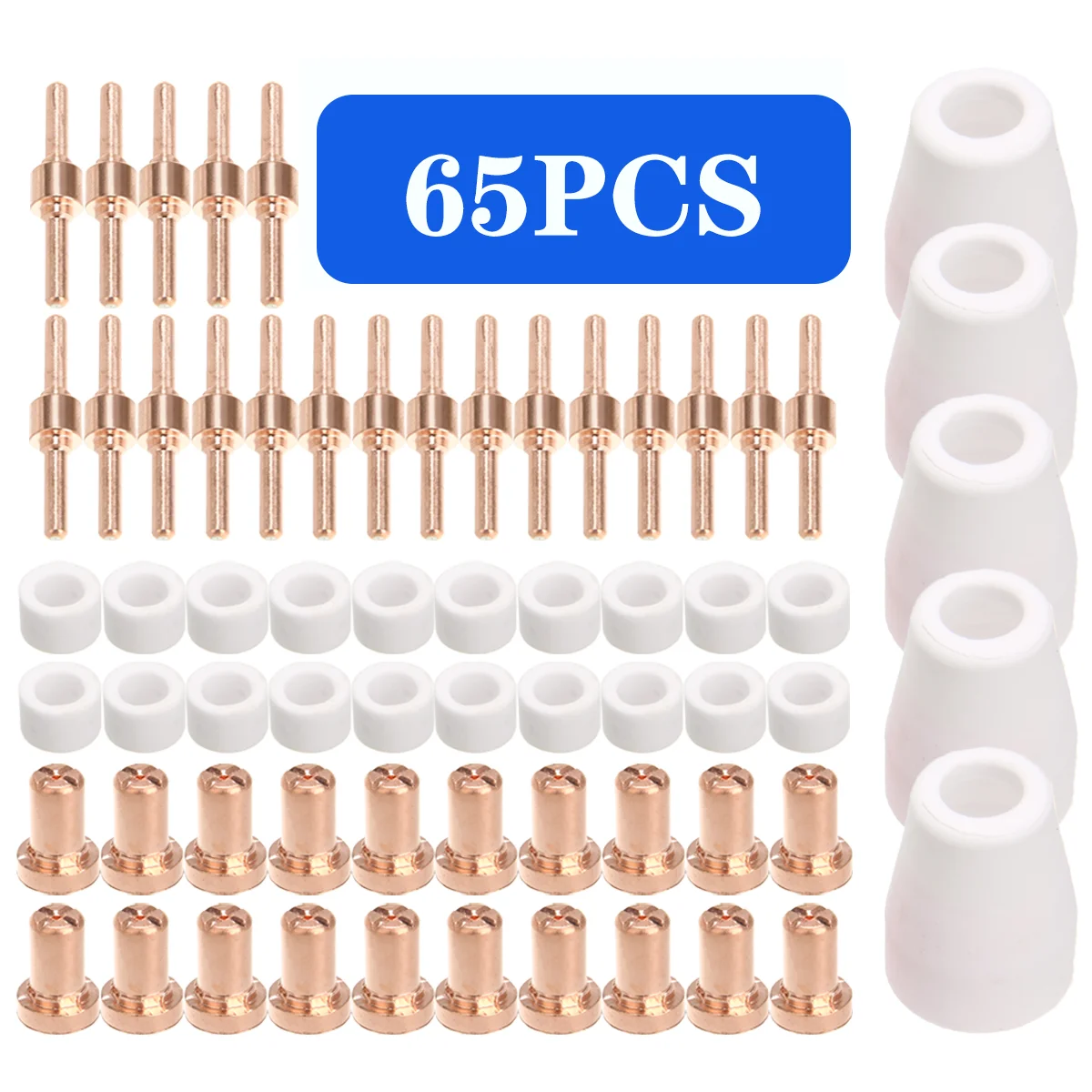 

PT31 65pcs Plasma Cutter Torch Consumable Kit 30A/40A LG-50 CUT 50/60 Torch Kits Extend Tips Nozzles Electrodes