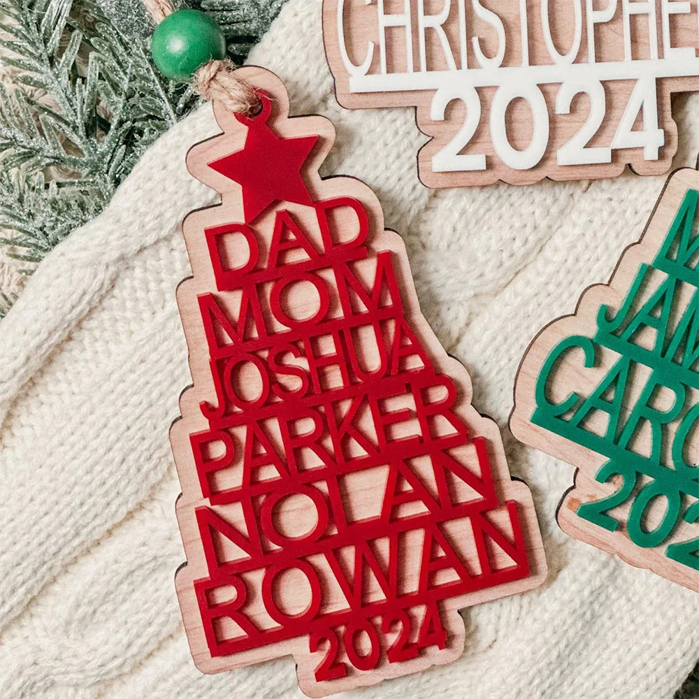 Adorno familiar de árbol de Navidad apilado |   Adorno navideño familiar personalizado |   Regalos de Navidad |   Regalos para abuelos