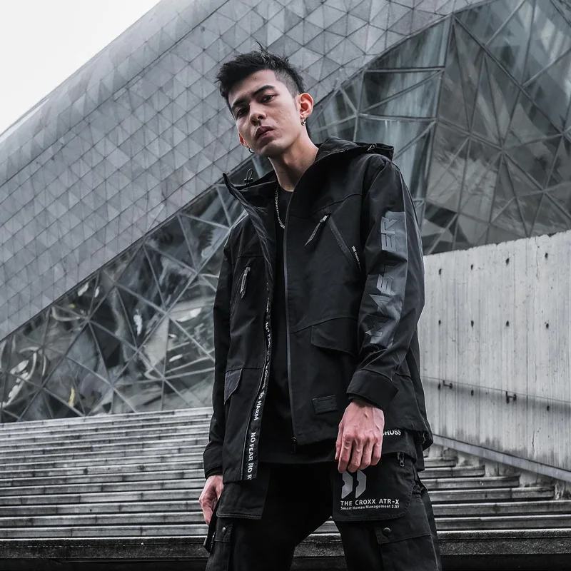 

Spring Tactical Jackets Waterproof Windbreaker Men's Clothing Black Cargo Jacket HipHop Streetwear Hooded Coats Harajuku Unisex