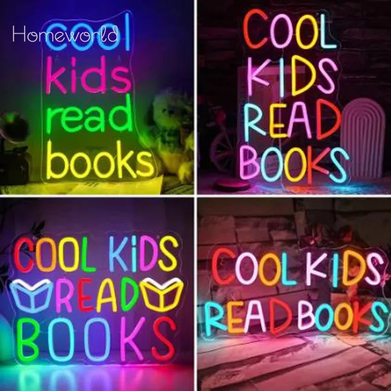 Cool Kids Read Books Neon Sign Reading Library Wall Decor Bookstore Led Lights for Children Gifts Reader School Classroom Decor