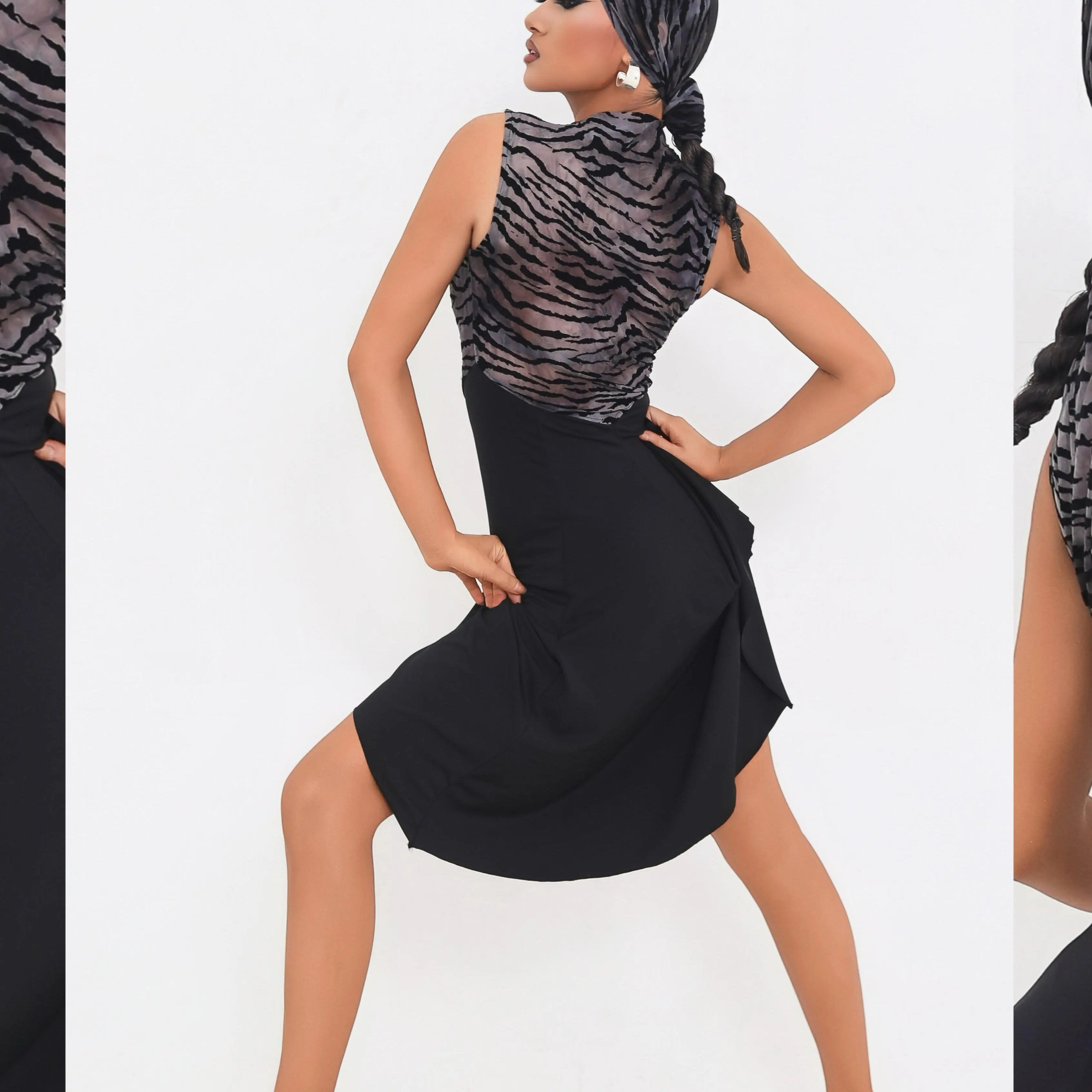 Nouvelle robe de danse latine femmes sans manches tigre imprimé robe Sexy Rumba Tango danse pratique vêtements robe de compétition DNV24943