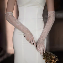 Guantes de novia elegantes para dama de honor, manoplas blancas largas de encaje para desfile, actuación y graduación, WG098