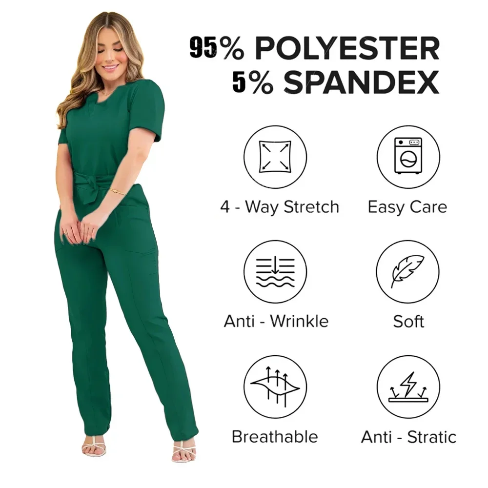 Multicolor bowknot Workwear Pharmacy Dentistry Work Clothes Doctor Nurse Uniforms Hospital Surgery Top Pants Medical Scrubs Set