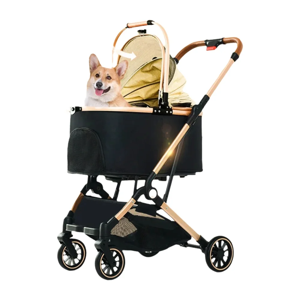 Pet stroller, 4-In-1 Folding Light Cat and Dog Cart with Removable Bracket, 180 ° Reversible Canopy, All Terrain 4 Wheels
