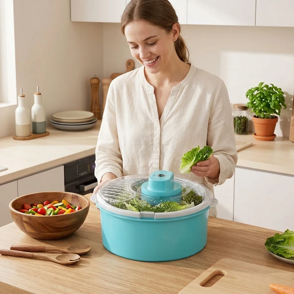 Professional Salad Spinner Food Grade Material for Home Kitchen Electric Vegetable Dryer Washer Draining Bowl Durable Tool