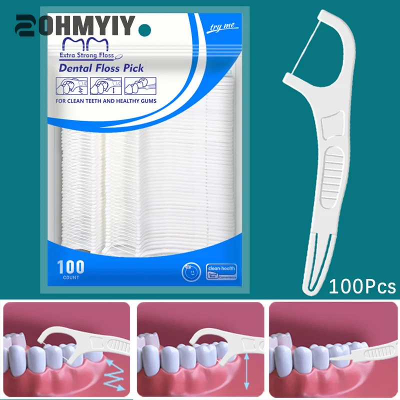 100Pcs/Bag White Dental Flossers Double Headed Folding Dental Floss Stick Disposable Interdental Oral Hygiene Care Tools