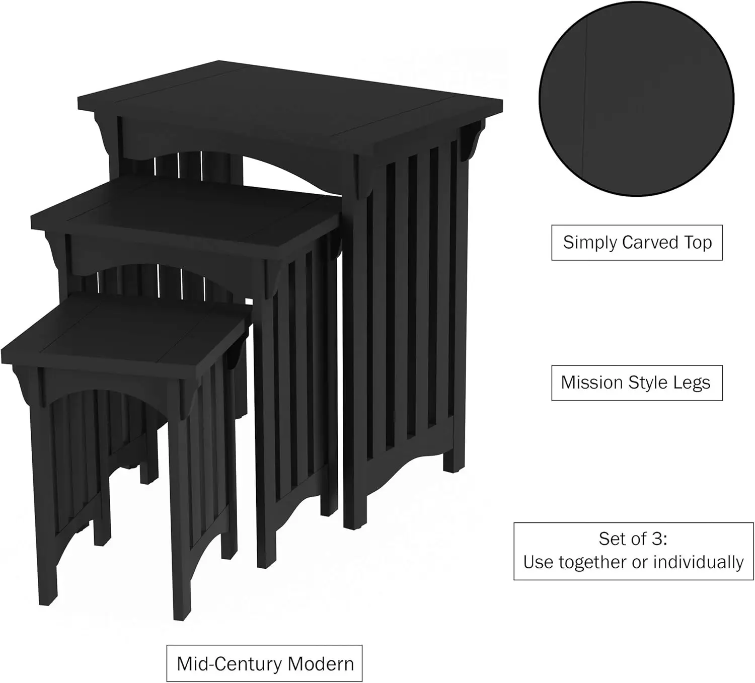 

Nesting Tables-Set Of 3, Traditional With Mission Style Legs For Living Room Coffee Tables Or Nightstands-Home Accent Furniture